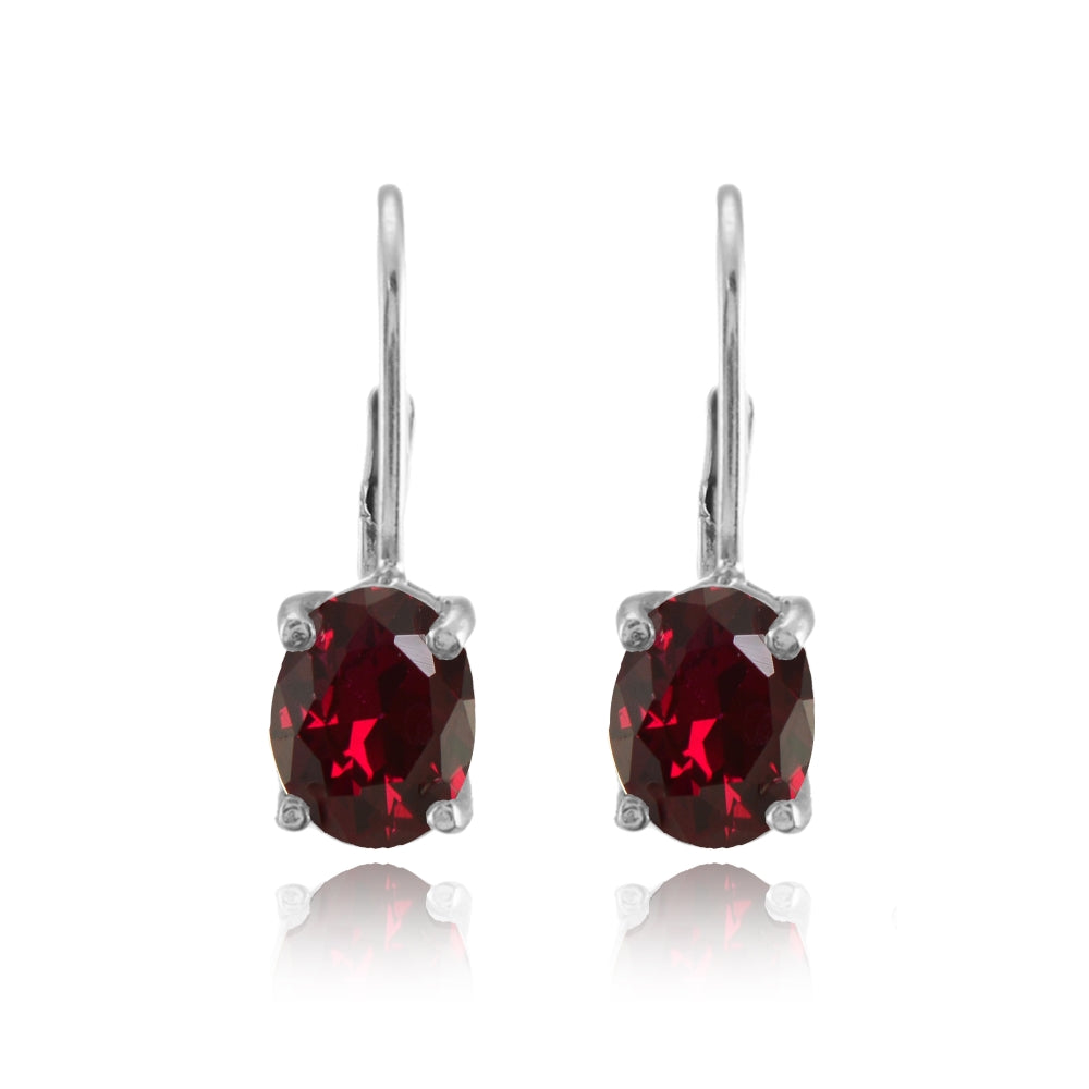 Sterling Silver Created Ruby 8x6mm Oval Leverback Earrings-2