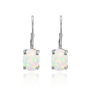 Sterling Silver Created White Opal 8x6mm Oval Leverback Earrings