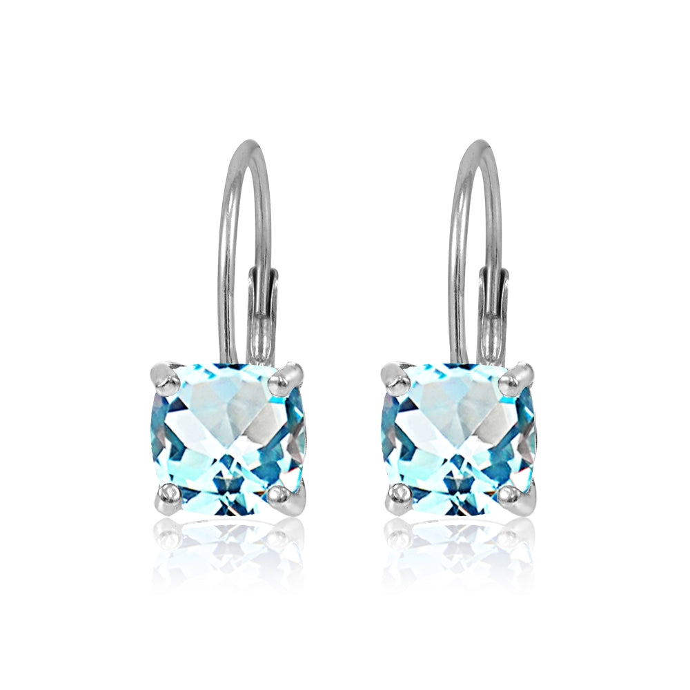 Sterling Silver Blue Topaz 7x7mm Cushion-Cut Leverback Earrings-2