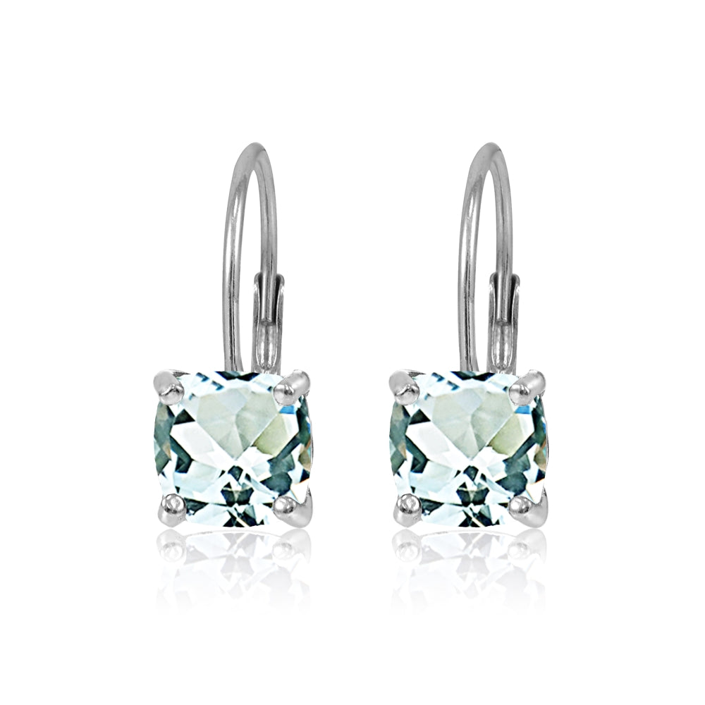 Sterling Silver Green Amethyst 7x7mm Cushion-Cut Leverback Earrings-2