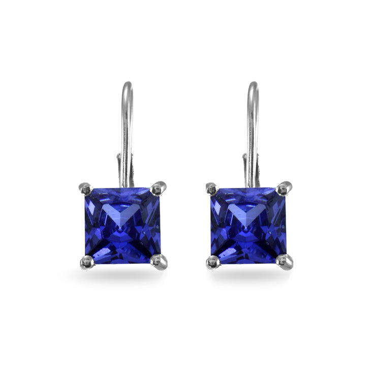 Sterling Silver Blue Cubic Zirconia Princess-cut 7x7mm Leverback Earrings