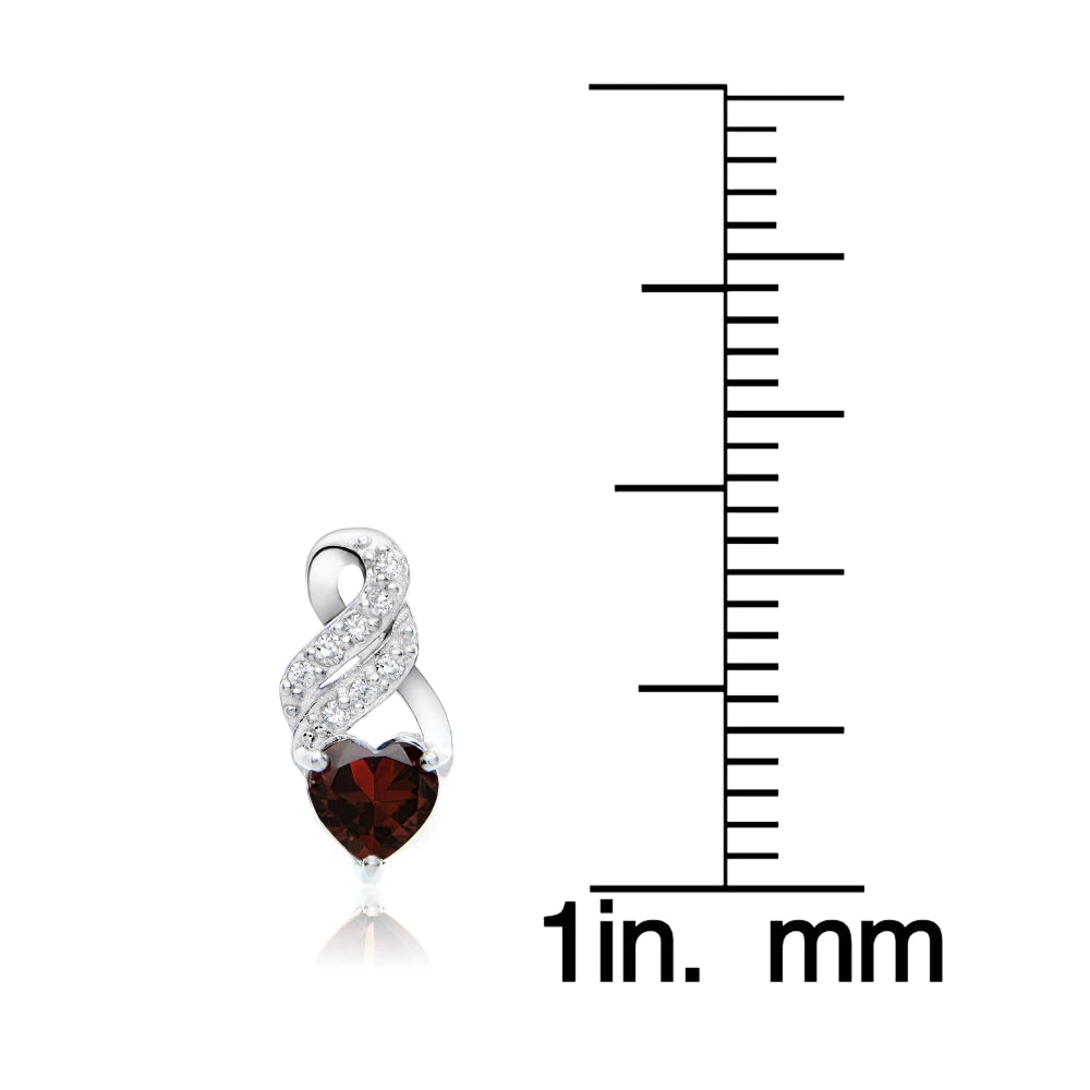Sterling Silver Garnet and White Topaz Heart DoubleTwist Earrings-3