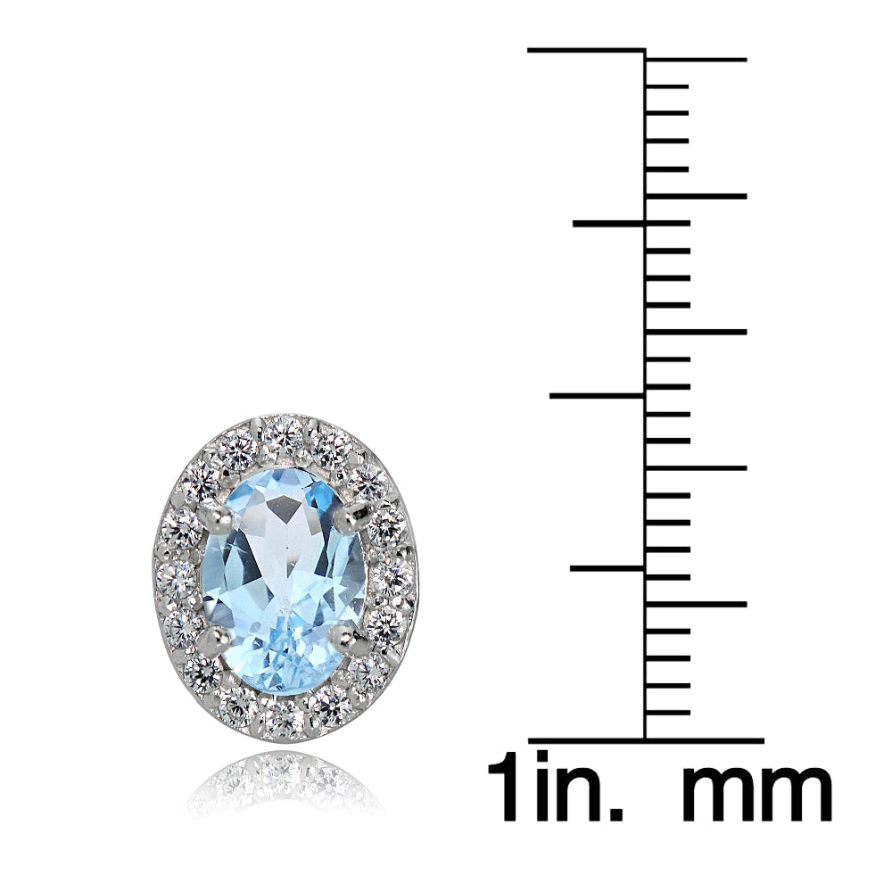 Sterling Silver Blue and White Topaz Oval Halo Stud Earrings-4
