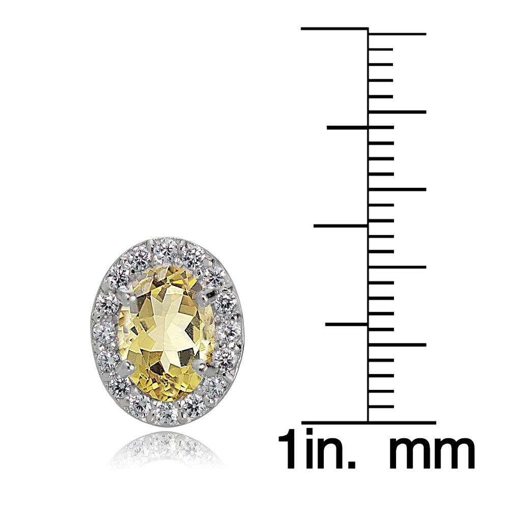 Sterling Silver Citrine and White Topaz Oval Halo Stud Earrings-4