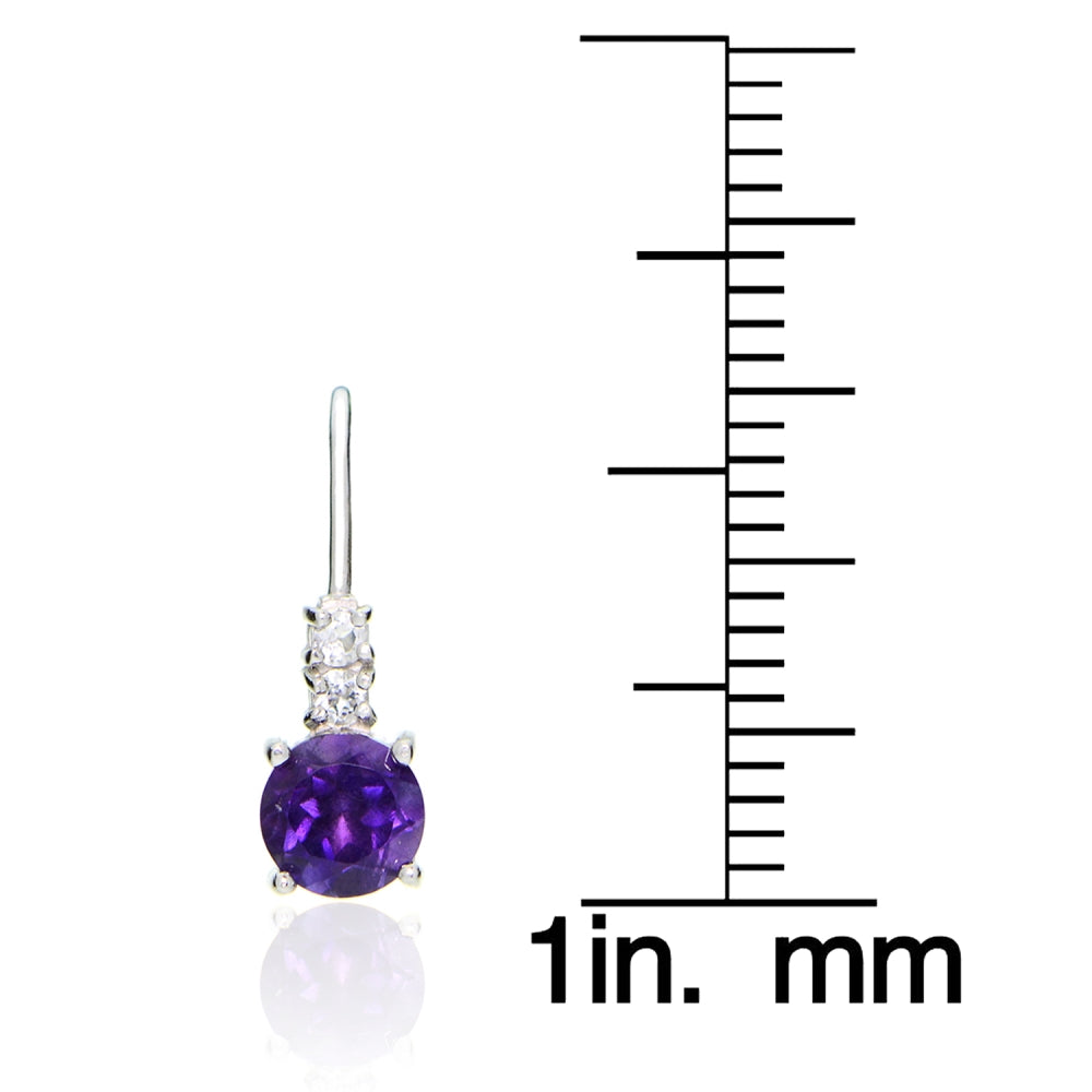 Sterling Silver 1.4ct TGW African Amethyst and White Topaz Round Leverback Earrings-3