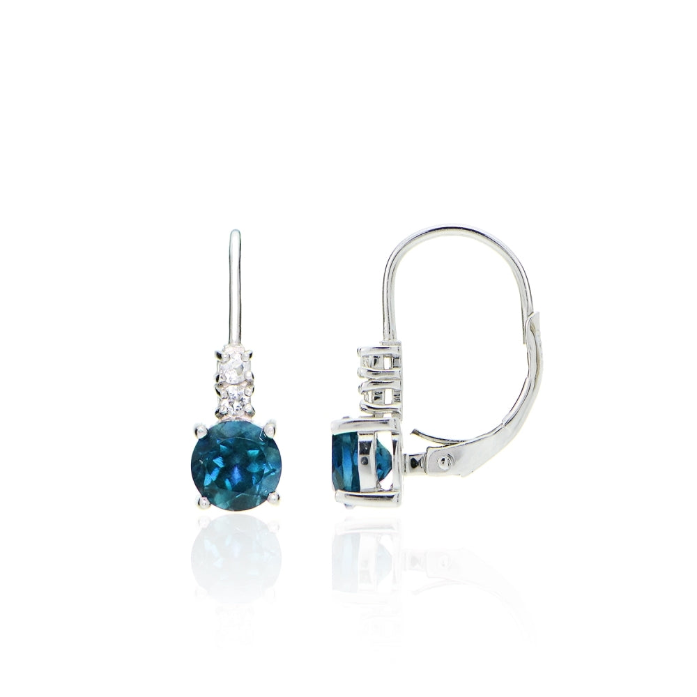 Sterling Silver 1.75ct TGW London Blue and White Topaz Round Leverback Earrings