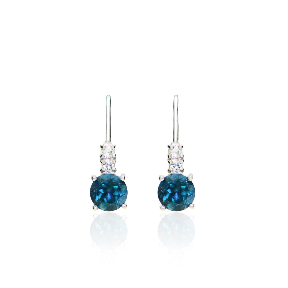 Sterling Silver 1.75ct TGW London Blue and White Topaz Round Leverback Earrings-2