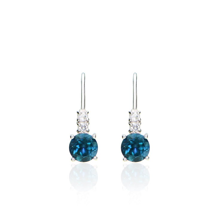 Sterling Silver 1.75ct TGW London Blue and White Topaz Round Leverback Earrings
