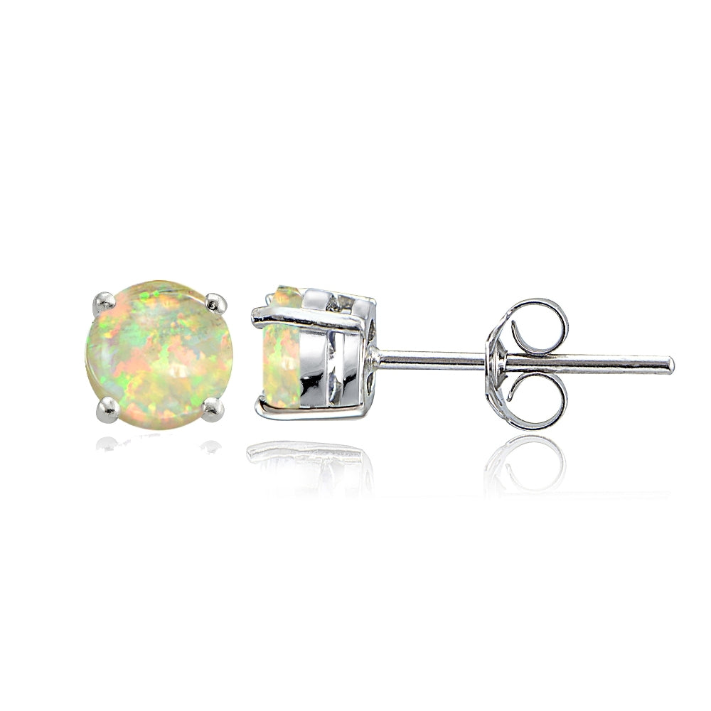 Sterling Silver Created White Opal 4.5mm Round Stud Earrings
