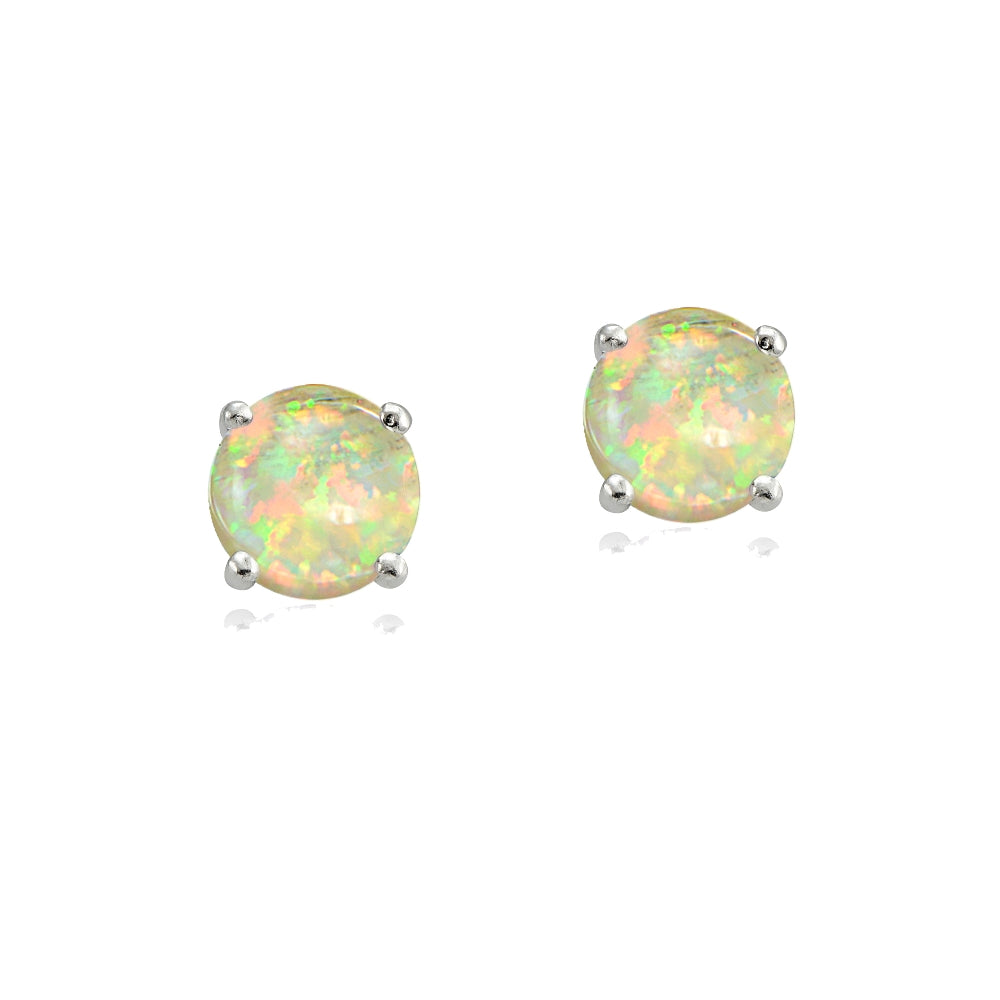 Sterling Silver Created White Opal 4.5mm Round Stud Earrings-2