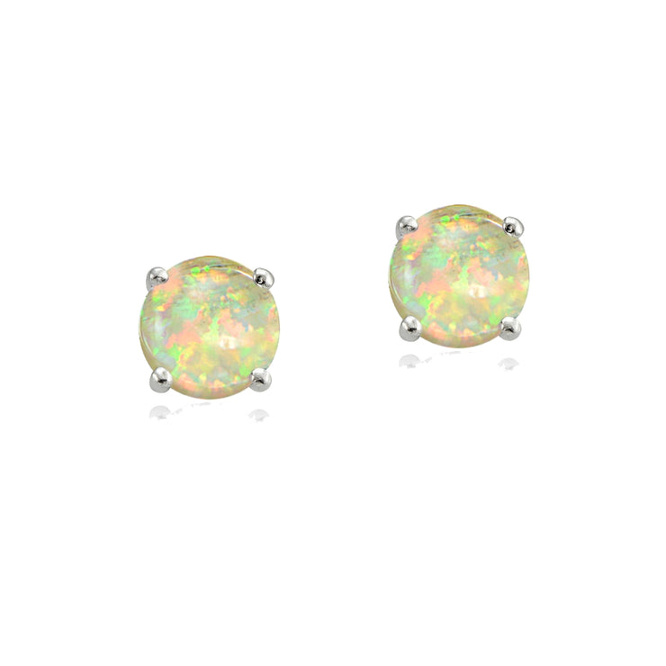 Sterling Silver Created White Opal 4.5mm Round Stud Earrings