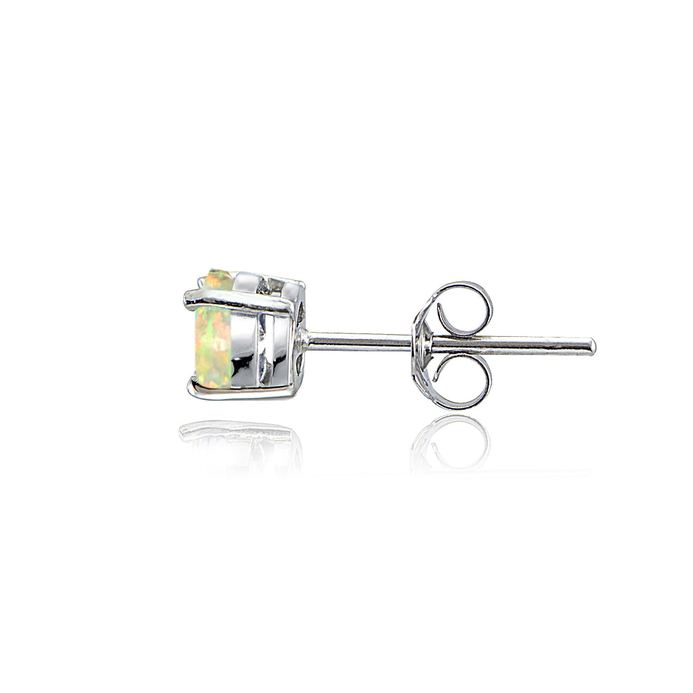 Sterling Silver Created White Opal 4.5mm Round Stud Earrings-3