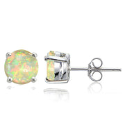 Sterling Silver Created White Opal 7.5mm Round Stud Earrings
