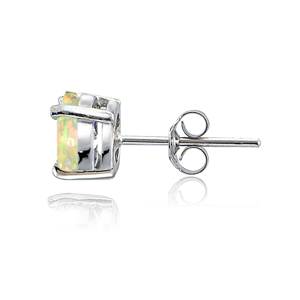 Sterling Silver Created White Opal 7.5mm Round Stud Earrings-3