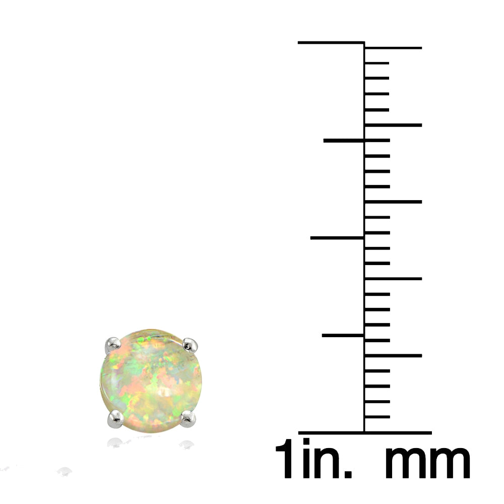 Sterling Silver Created White Opal 7.5mm Round Stud Earrings-4