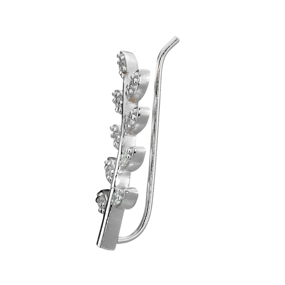 Sterling Silver Cubic Zirconia Leaf Crawler Climber Hook Earrings-3