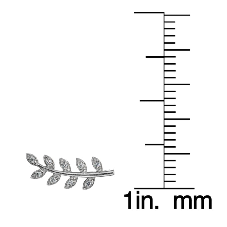 Sterling Silver Cubic Zirconia Leaf Crawler Climber Hook Earrings
