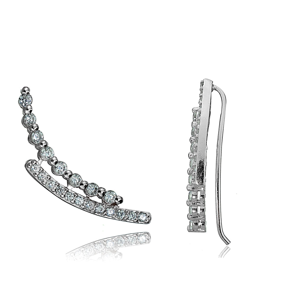 Sterling Silver Cubic Zirconia Three Stone Dangle or Drop Earrings
