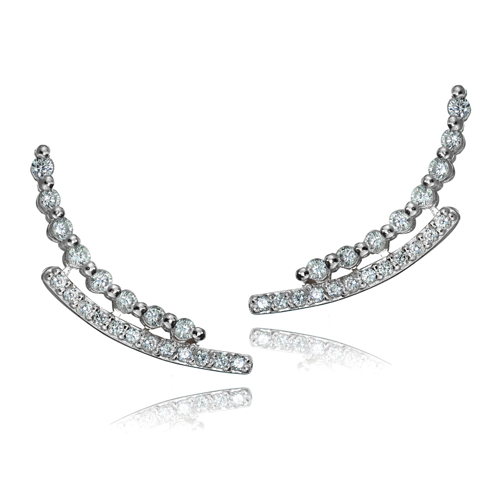 Sterling Silver Cubic Zirconia Three Stone Dangle or Drop Earrings-2