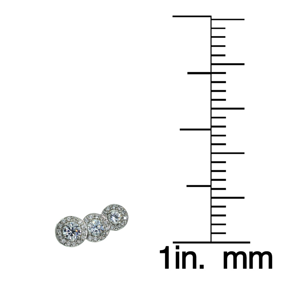 Sterling Silver Cubic Zirconia Three Stone Halo Crawler Climber Hook Earrings-4
