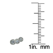 Sterling Silver Cubic Zirconia Three Stone Halo Crawler Climber Hook Earrings