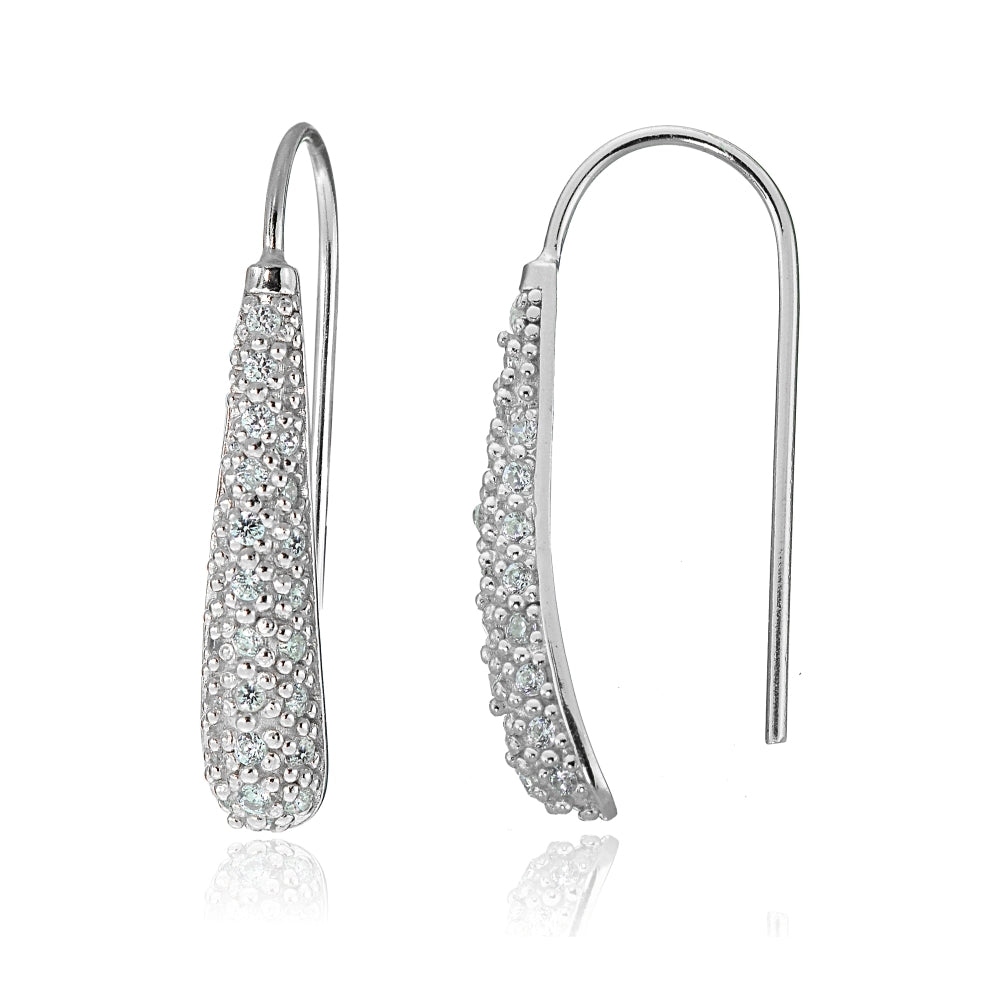 Sterling Silver Cubic Zirconia Teardrop Drop Hook Earrings