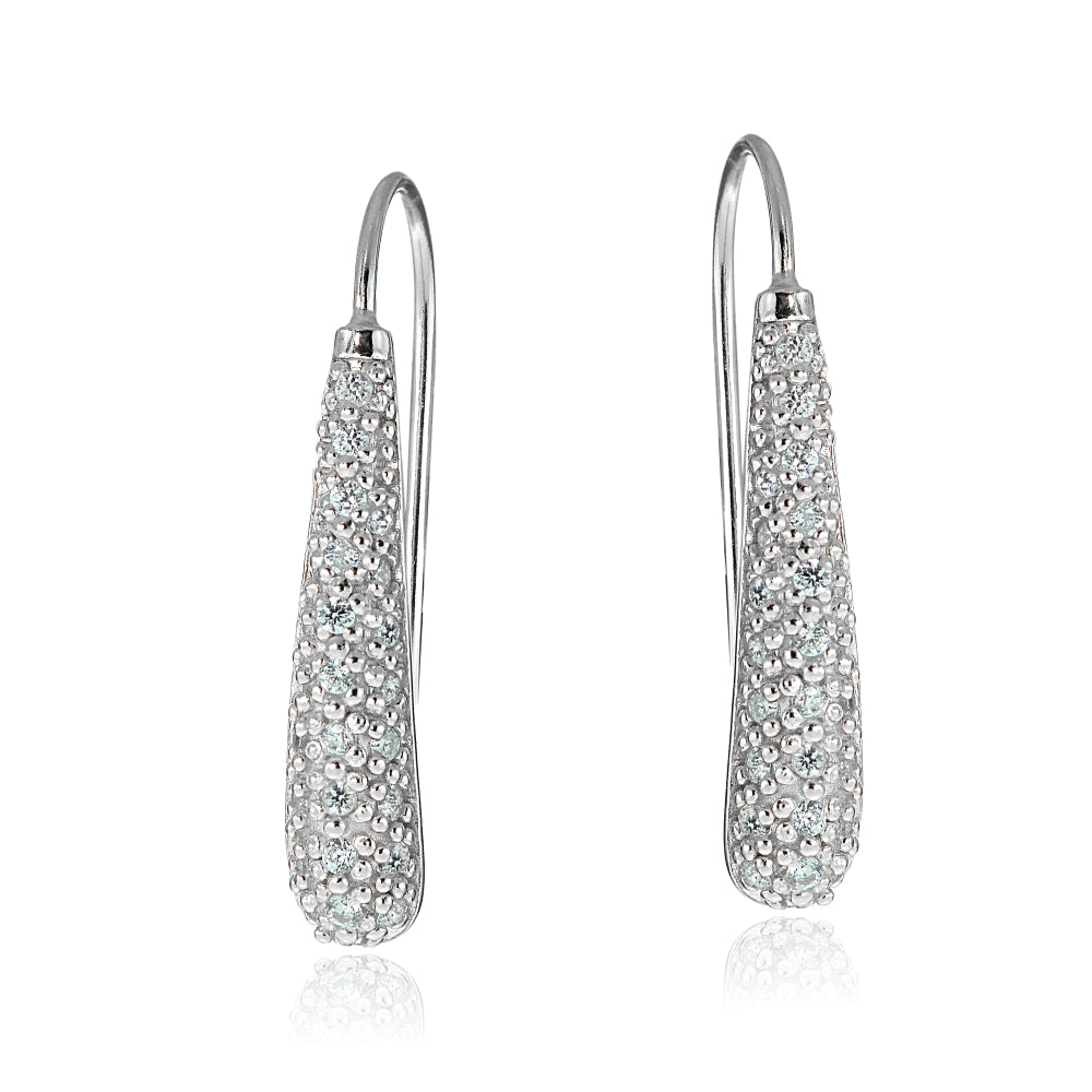 Sterling Silver Cubic Zirconia Teardrop Drop Hook Earrings-2