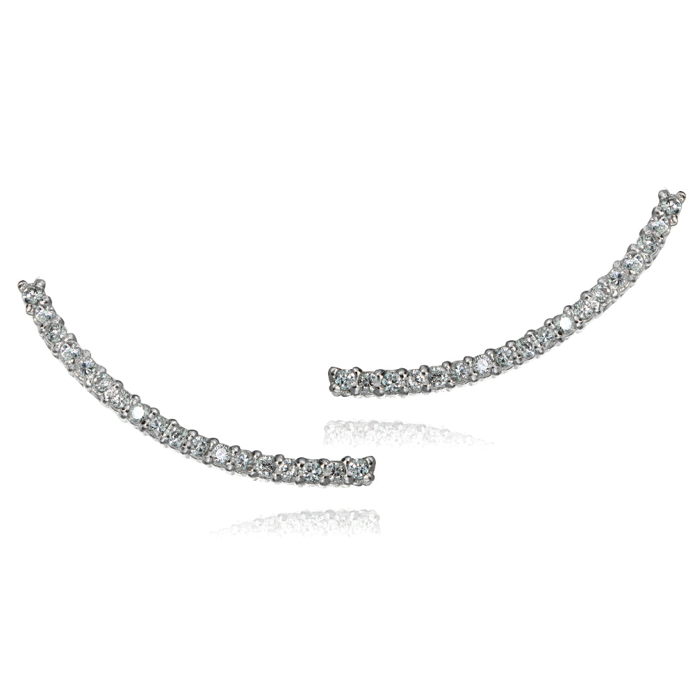 Sterling Silver Cubic Zirconia Curved Crawler Climber Hook Earrings-2