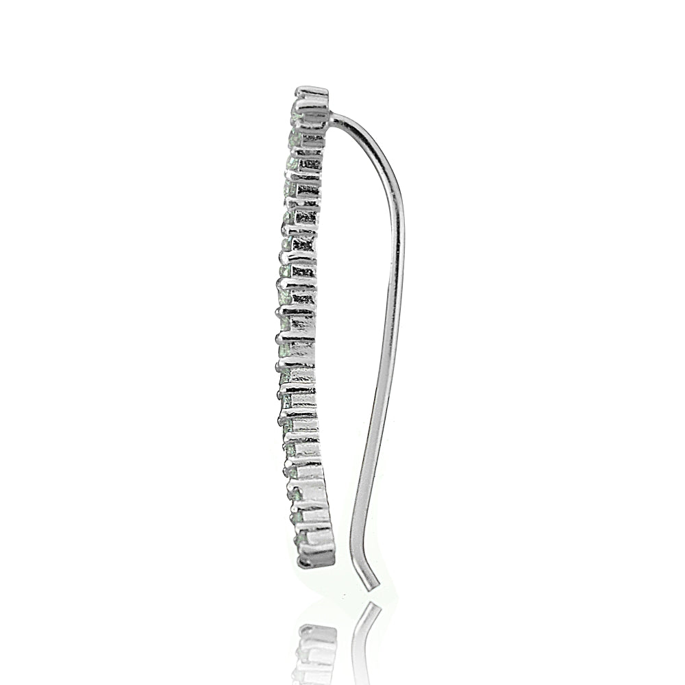 Sterling Silver Cubic Zirconia Curved Crawler Climber Hook Earrings-3