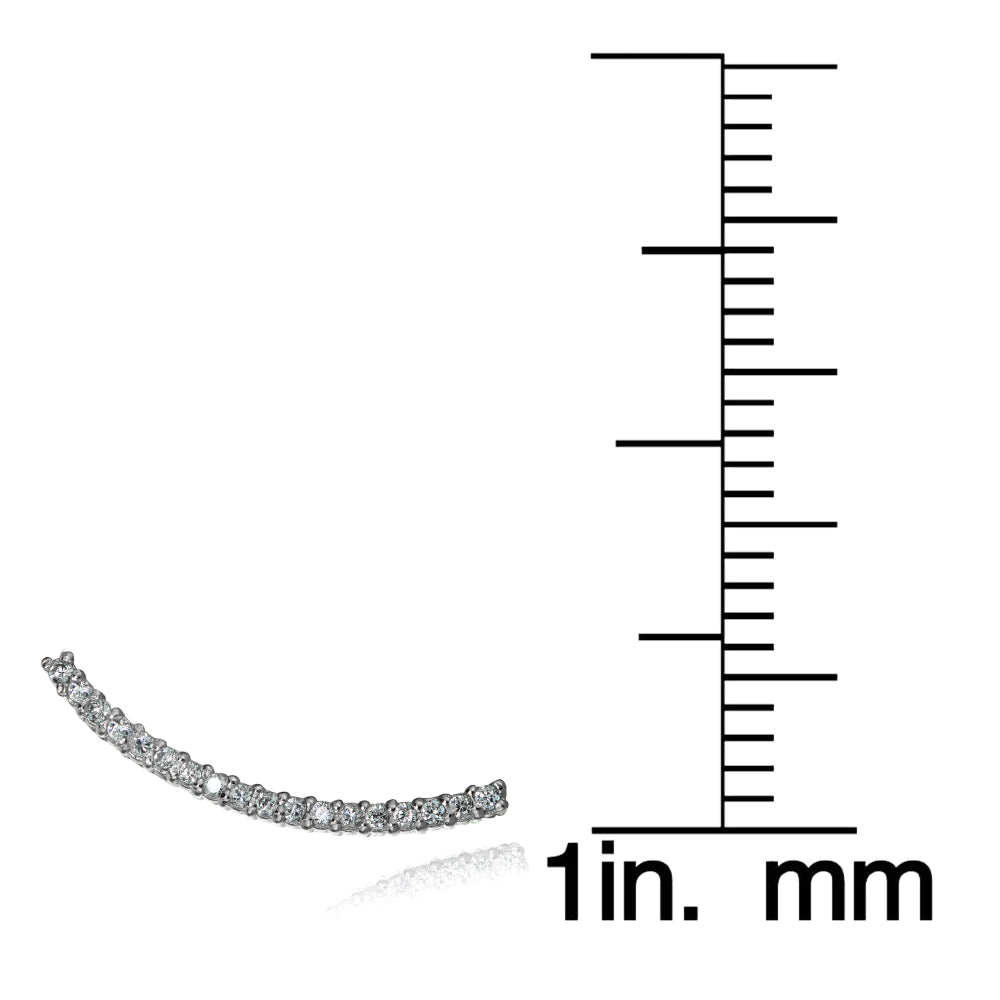 Sterling Silver Cubic Zirconia Curved Crawler Climber Hook Earrings-4