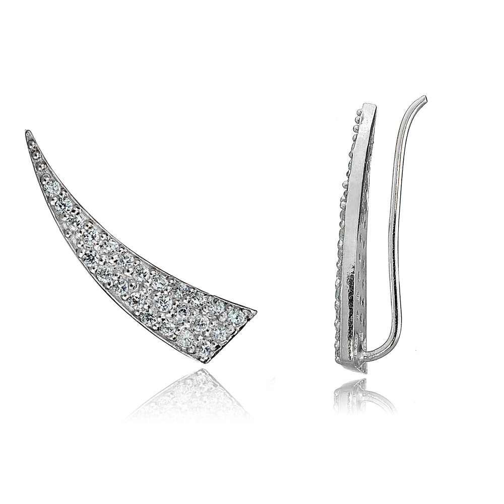 Sterling Silver Cubic Zirconia Horn Crawler Climber Hook Earrings