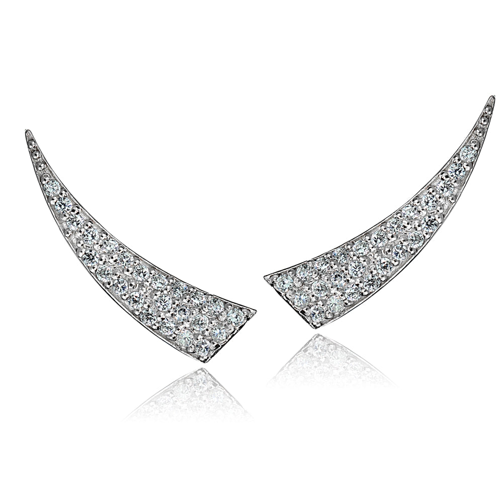 Sterling Silver Cubic Zirconia Horn Crawler Climber Hook Earrings-2