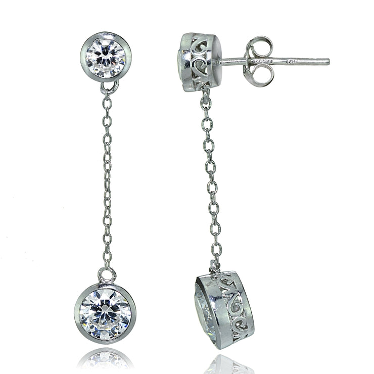 Sterling Silver Cubic Zirconia Bezel-Set Dangling Earrings