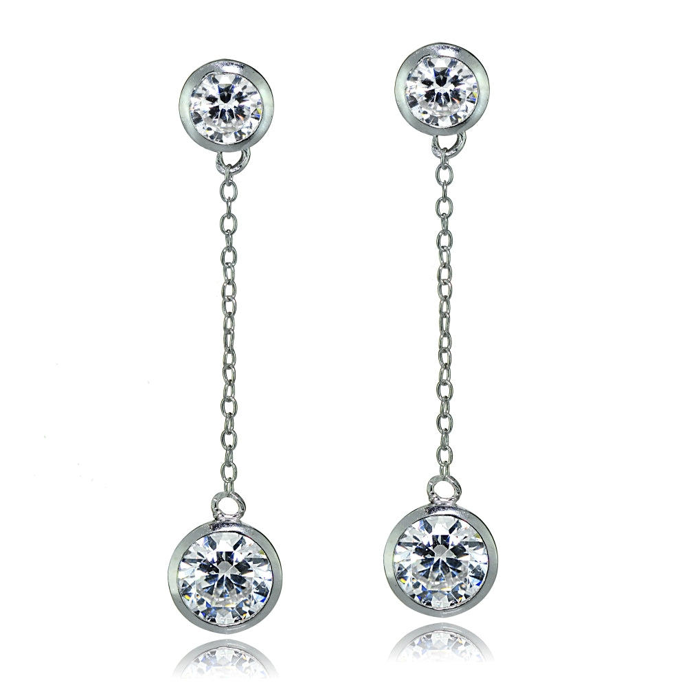 Sterling Silver Cubic Zirconia Bezel-Set Dangling Earrings-2