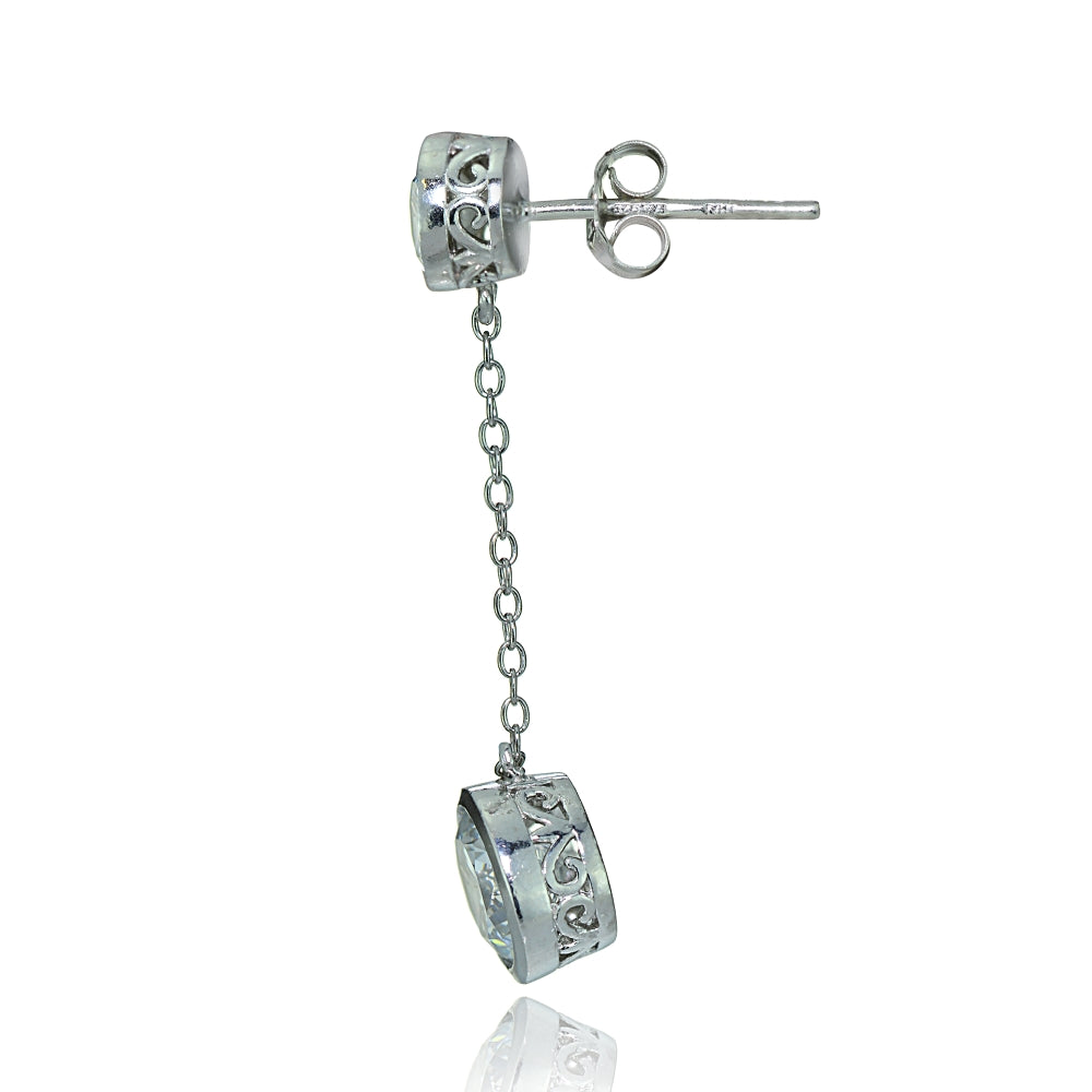 Sterling Silver Cubic Zirconia Bezel-Set Dangling Earrings-3