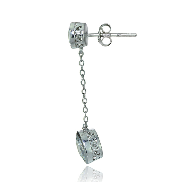 Sterling Silver Cubic Zirconia Bezel-Set Dangling Earrings