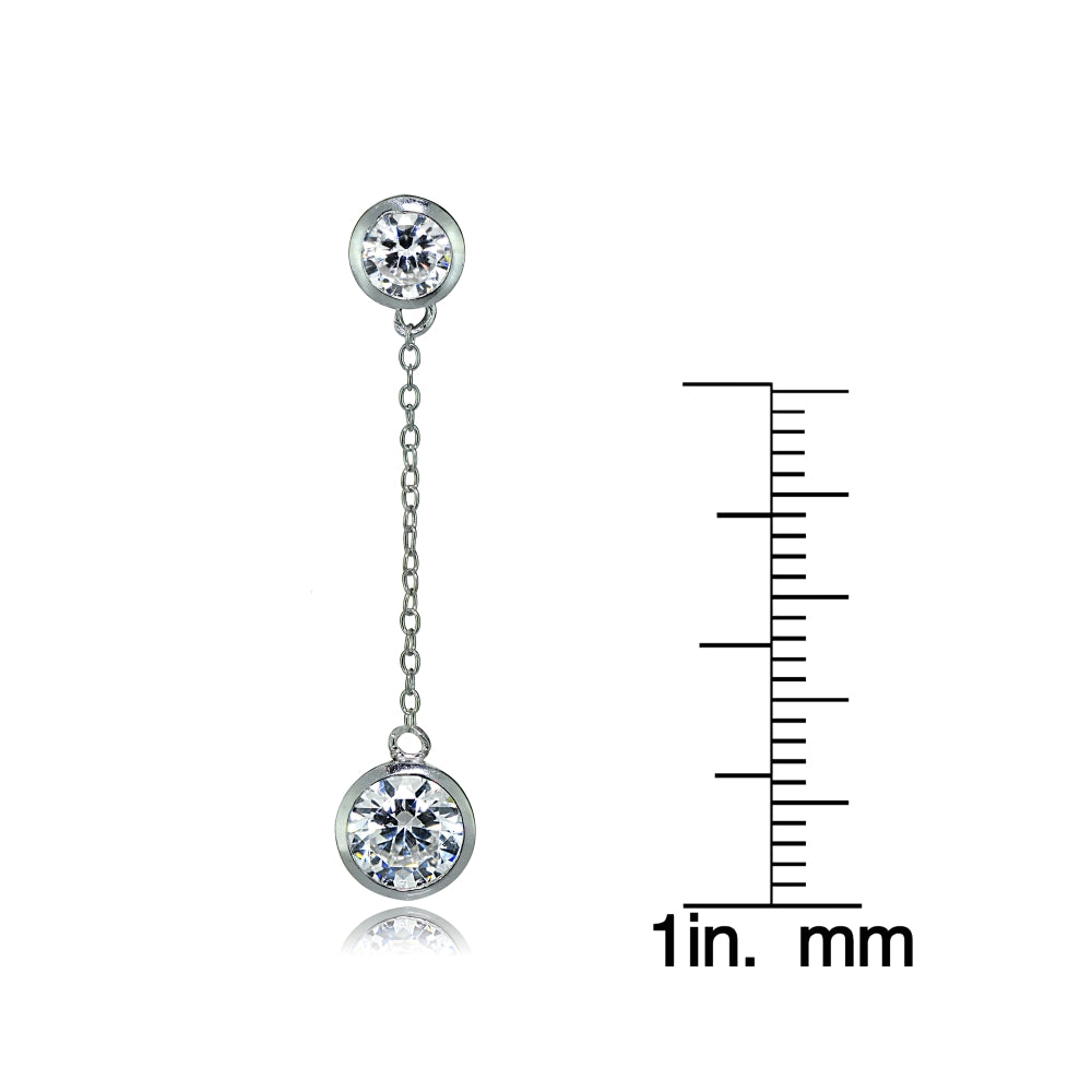 Sterling Silver Cubic Zirconia Bezel-Set Dangling Earrings-4