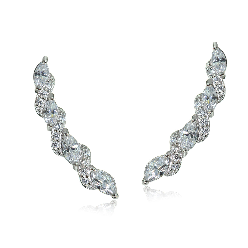 Sterling Silver Cubic Zirconia Twist Crawler Climber Hook Earrings-2