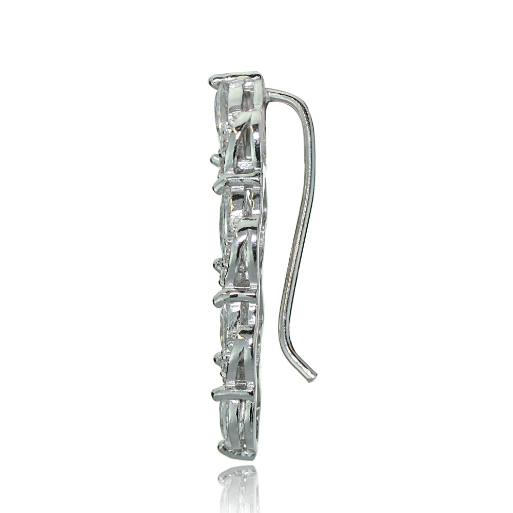Sterling Silver Cubic Zirconia Twist Crawler Climber Hook Earrings-3