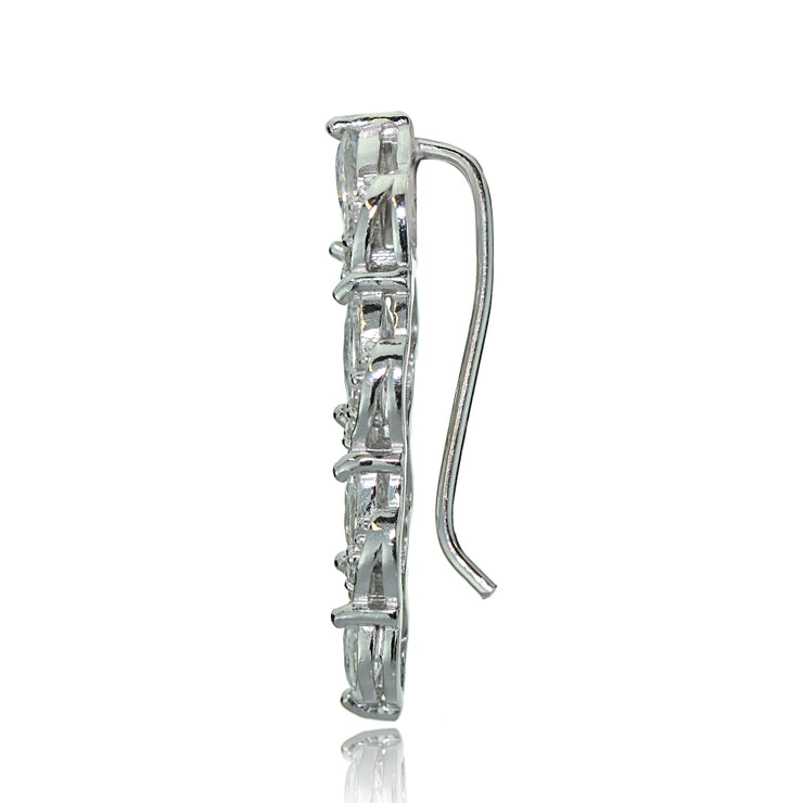 Sterling Silver Cubic Zirconia Twist Crawler Climber Hook Earrings