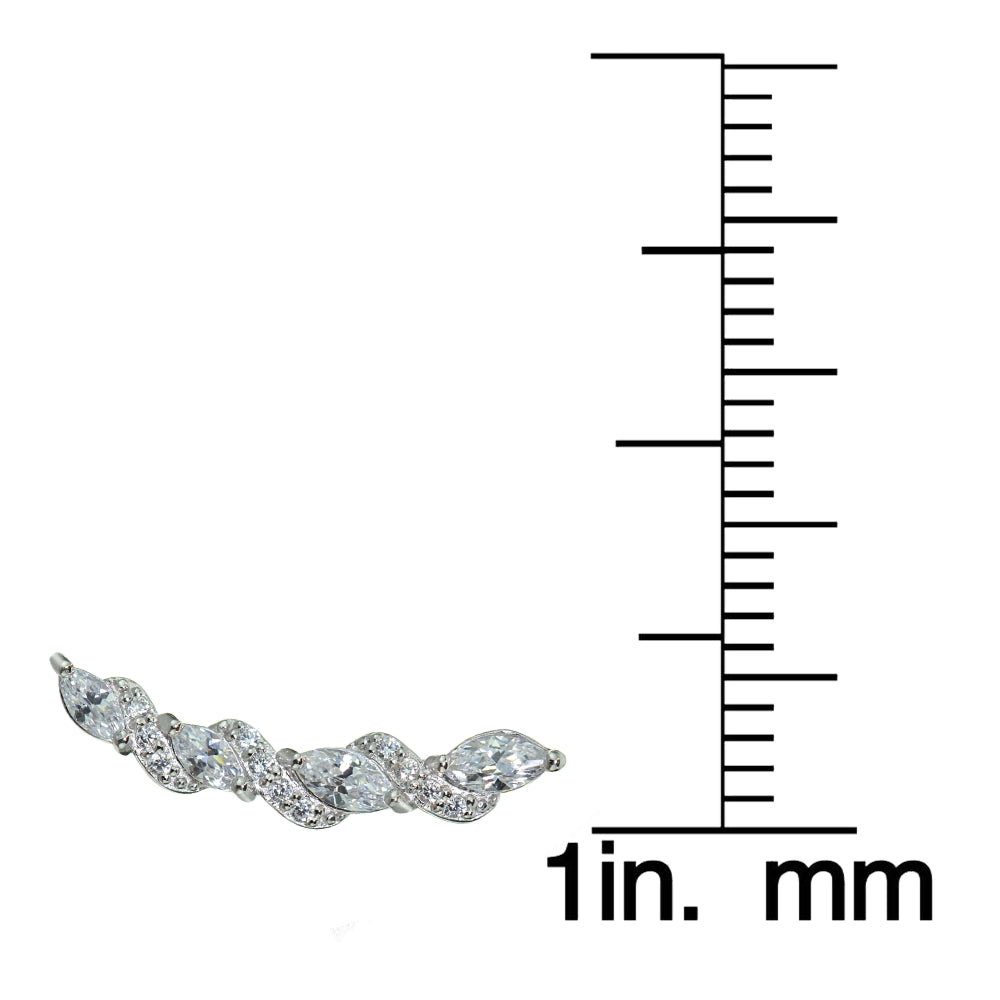 Sterling Silver Cubic Zirconia Twist Crawler Climber Hook Earrings-4