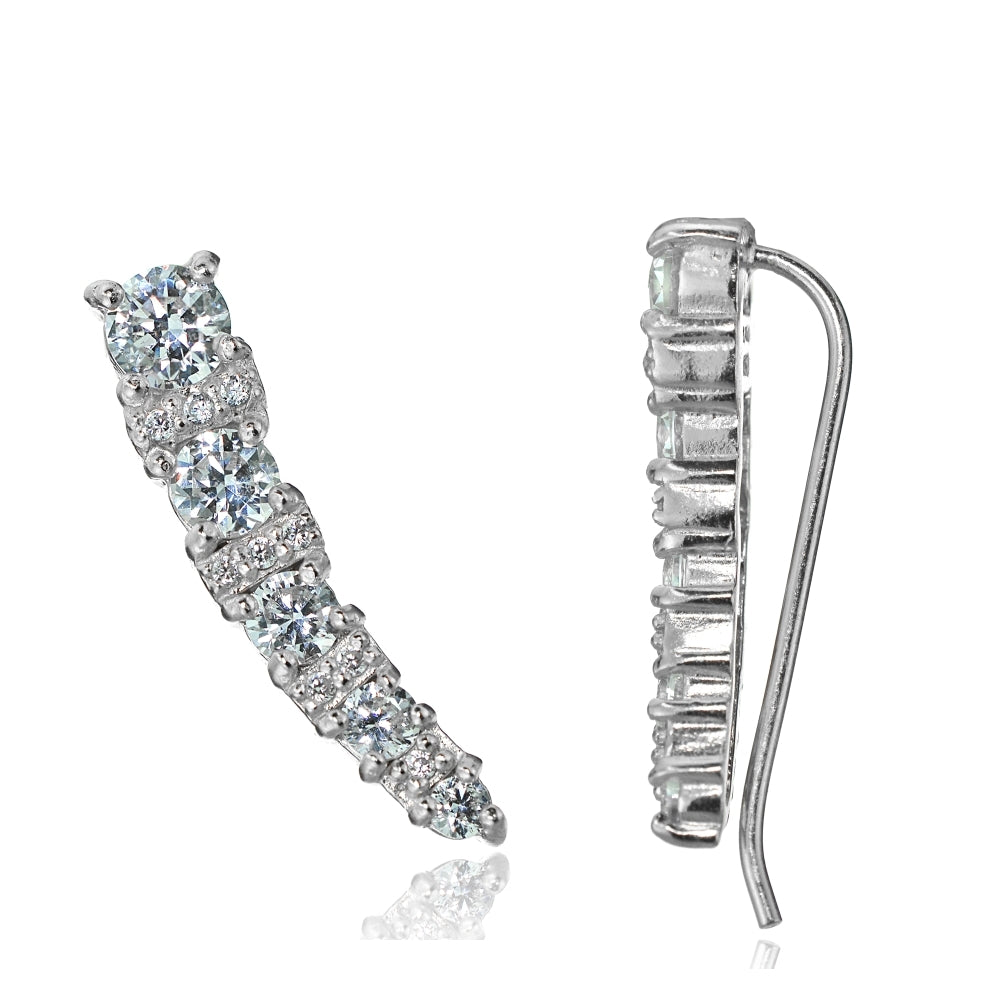 Sterling Silver Cubic Zirconia Graduating Crawler Climber Hook Earrings
