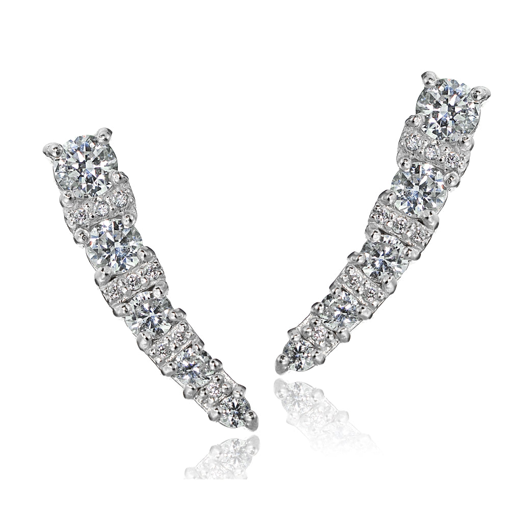 Sterling Silver Cubic Zirconia Graduating Crawler Climber Hook Earrings-2