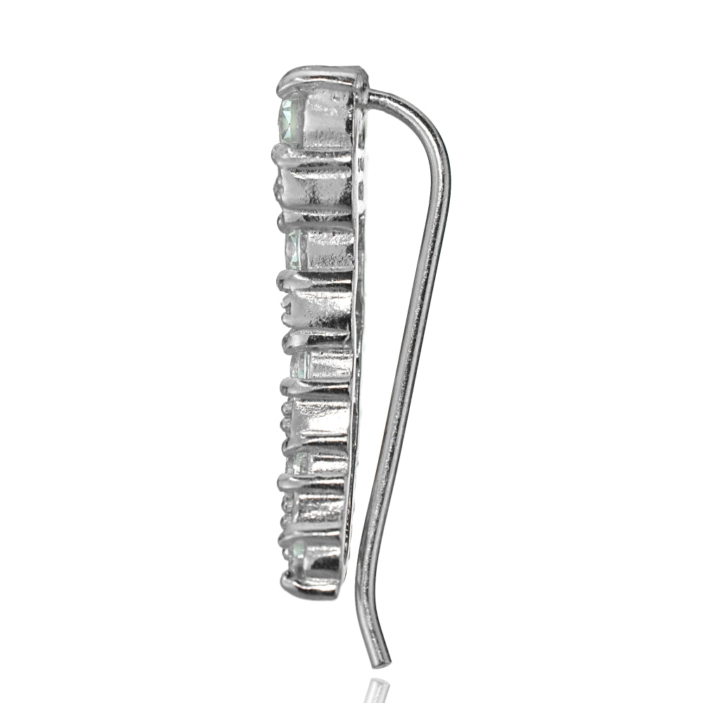 Sterling Silver Cubic Zirconia Graduating Crawler Climber Hook Earrings-3