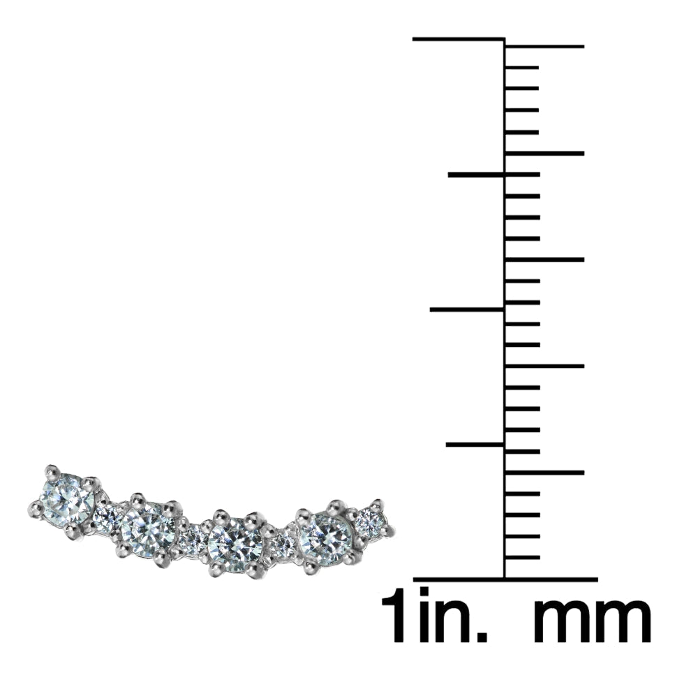 Sterling Silver Round Cubic Zirconia Curved Crawler Climber Hook Earrings-4
