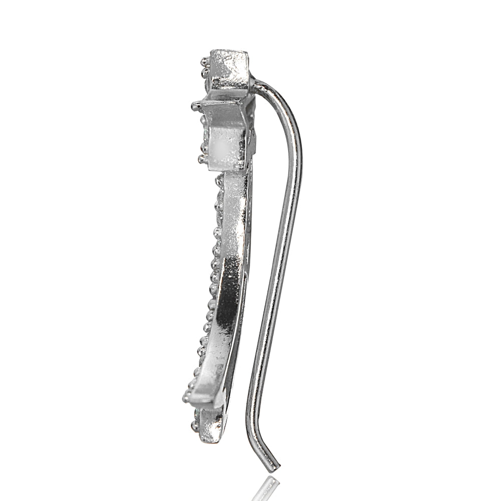 Sterling Silver Cubic Zirconia Shooting Star Crawler Climber Hook Earrings-3