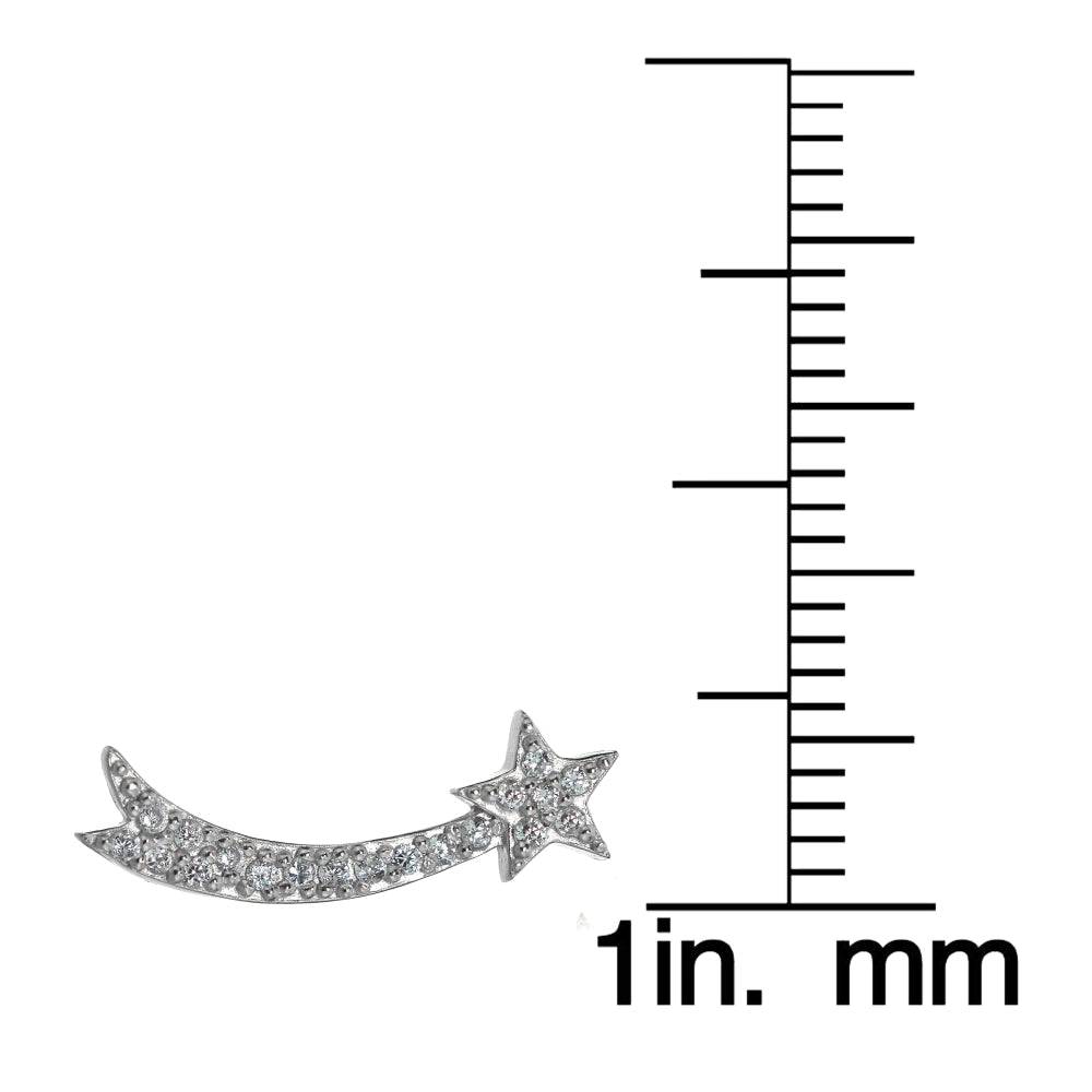 Sterling Silver Cubic Zirconia Shooting Star Crawler Climber Hook Earrings-4