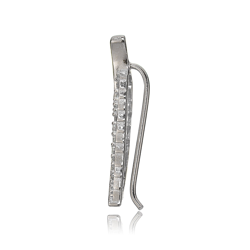 Sterling Silver Cubic Zirconia Leaf Crawler Climber Hook Earrings-3