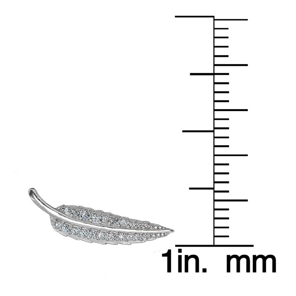 Sterling Silver Cubic Zirconia Leaf Crawler Climber Hook Earrings-4