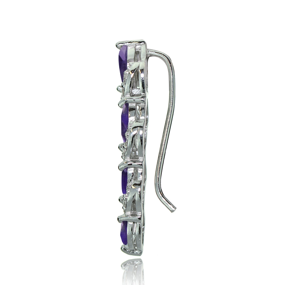 Sterling Silver African Amethyst and White Topaz Twist Crawler Climber Hook Earrings-3